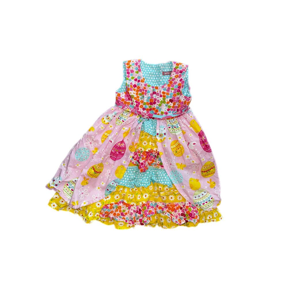 Jelly the Pug Hannah Dress Easter-themed dress -Mix of floral/egg patterns